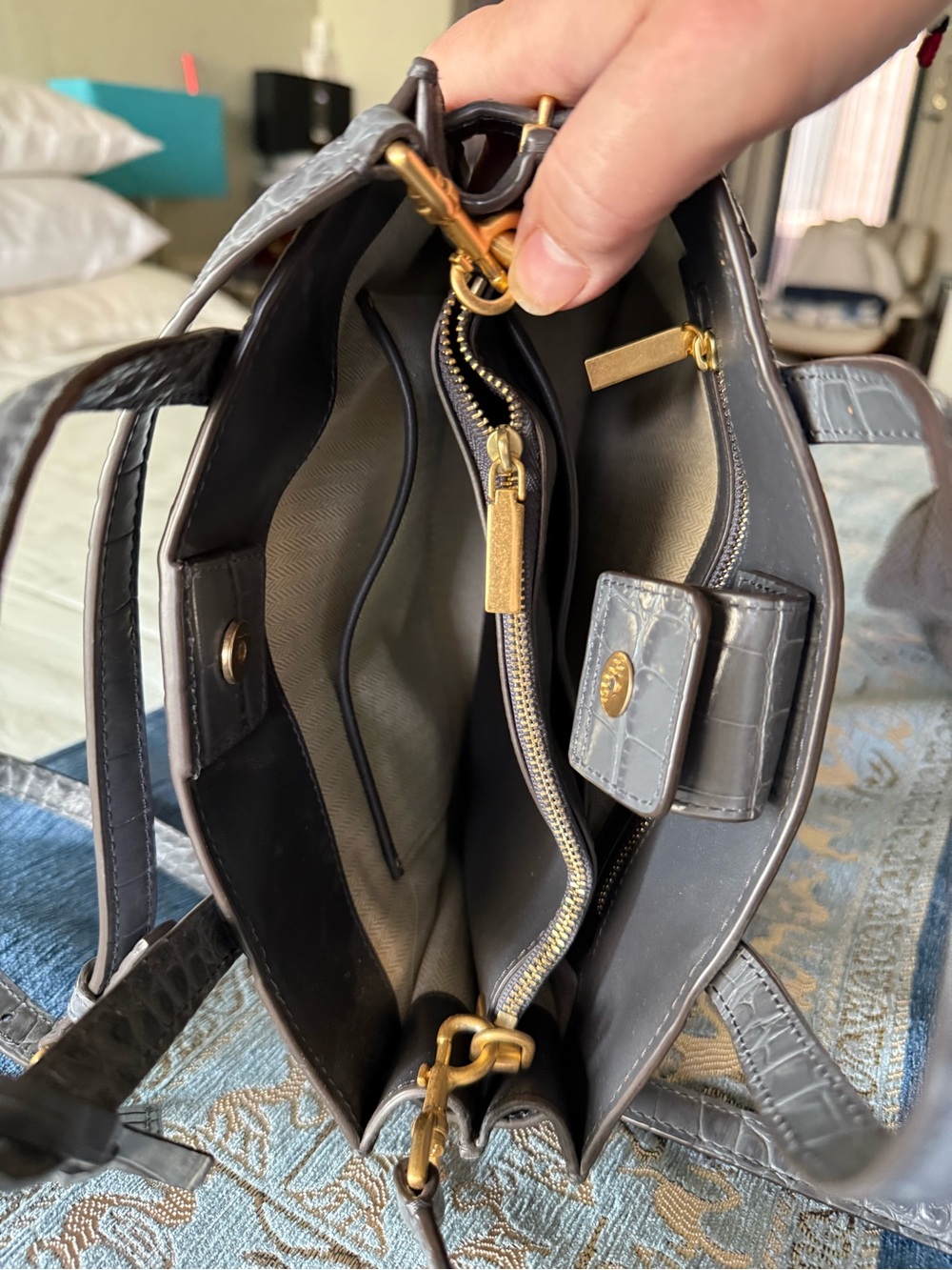 Tory Burch Black Croc-Embossed Leather Satchel with Shoulder Strap - Picture 5 of 6